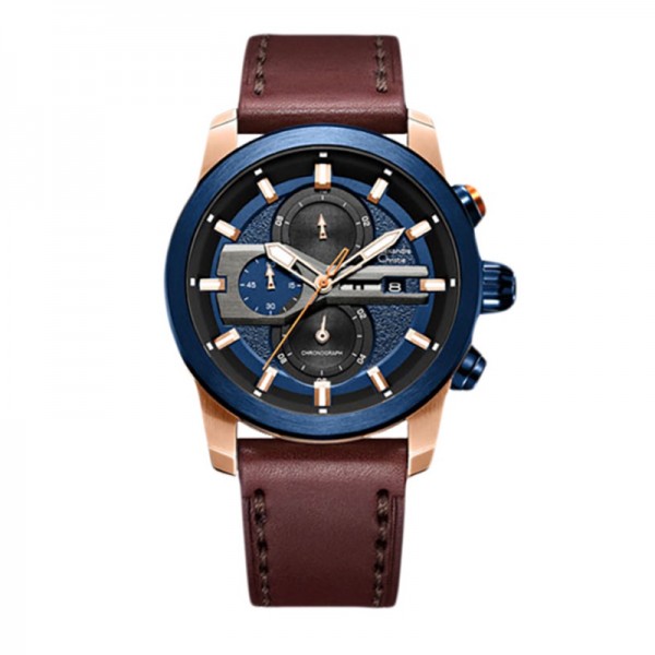 Alexandre Christie AC 6559 Rosegold Blue Brown Leather MCLURBU